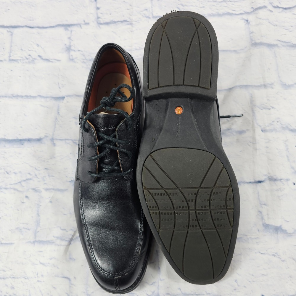 Clarks Unstructured Un.Linden Oxford 10.5 Black Leather Apron Toe Dress Shoes - Picture 10 of 12